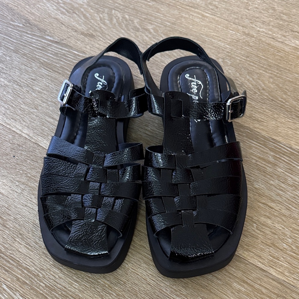 Free People Finn Platform Fisherman Sandal Black Patent Leather Size 41 US 10 - Picture 7 of 14